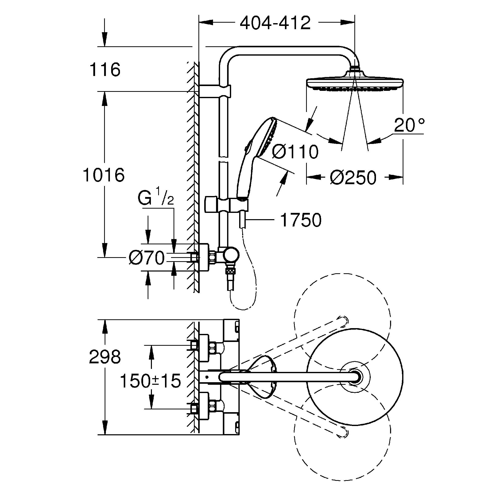 Takduschset Grohe Vitalio Start System 250 150 cc
