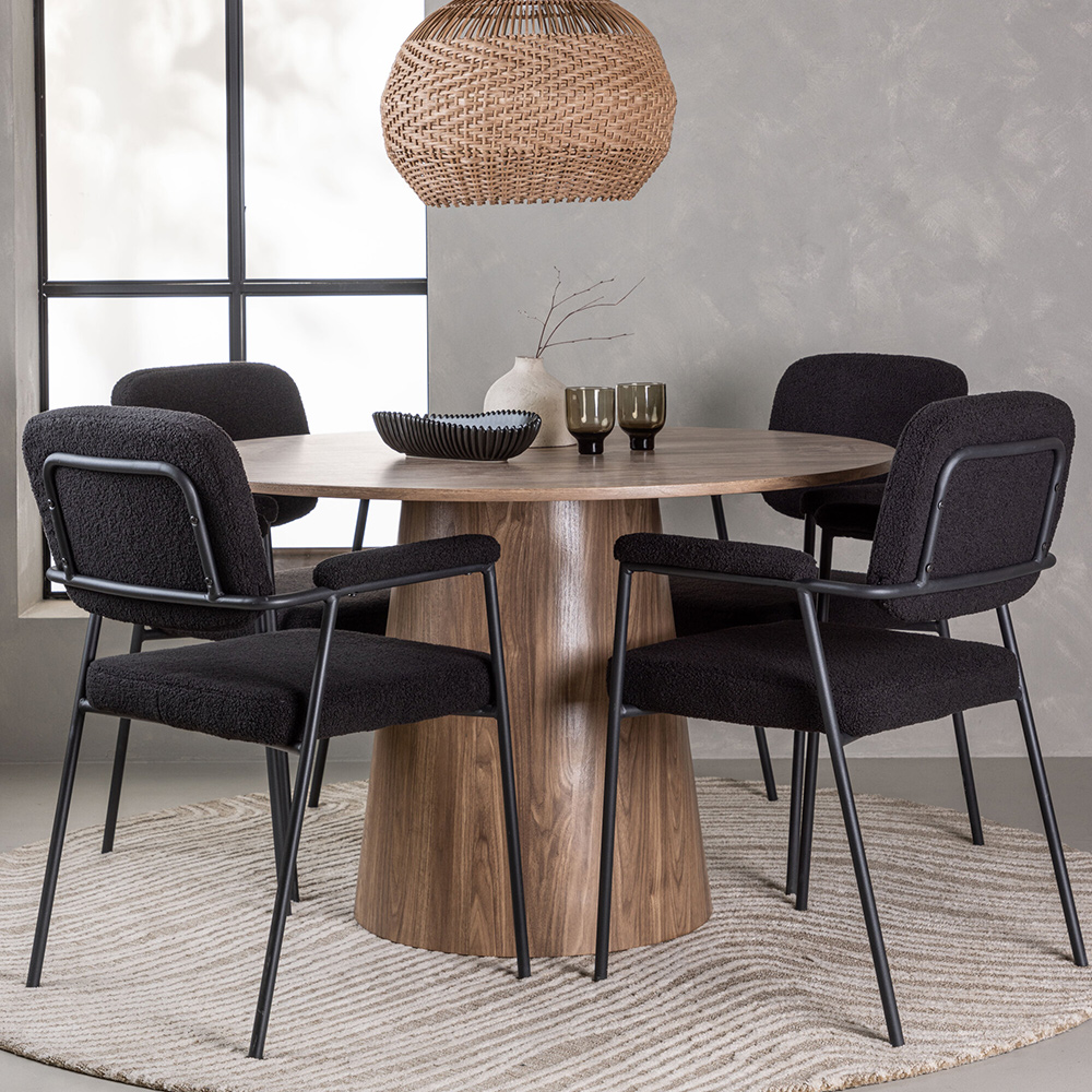 Matgrupp Venture Home Lanzo Runt Matbord Ø120 cm & 4 Yesterday Stolar i Boucle