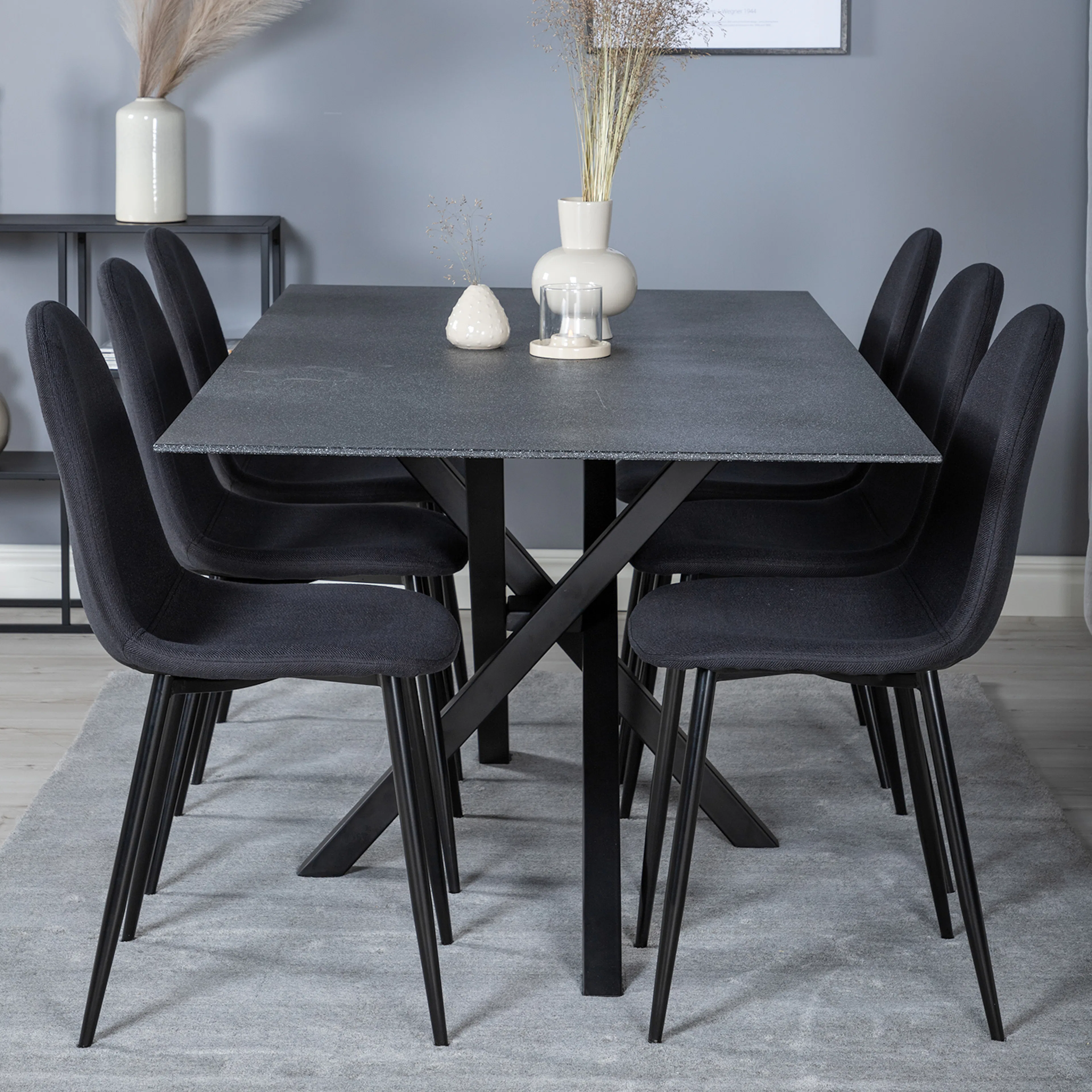Piazza Dining Table 180x90 cm+Polar Dining Chair Grå/Svart