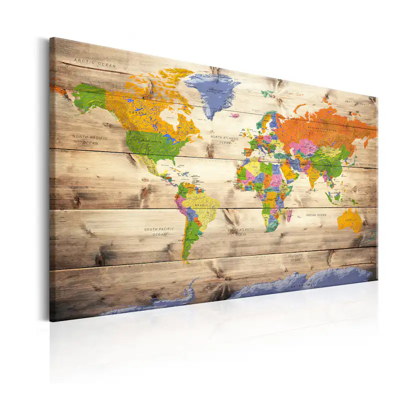 Tavla Arkiio Map on wood Colourful Travels