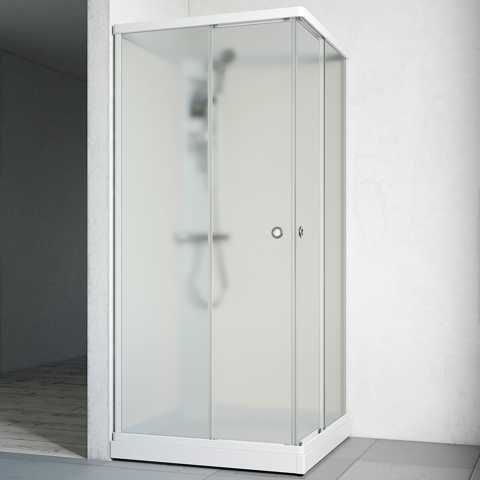 Duschkabin Macro Design Flow Rak med Blandare, 810x810 mm, Vit Profil, Ice/Vit bakvägg