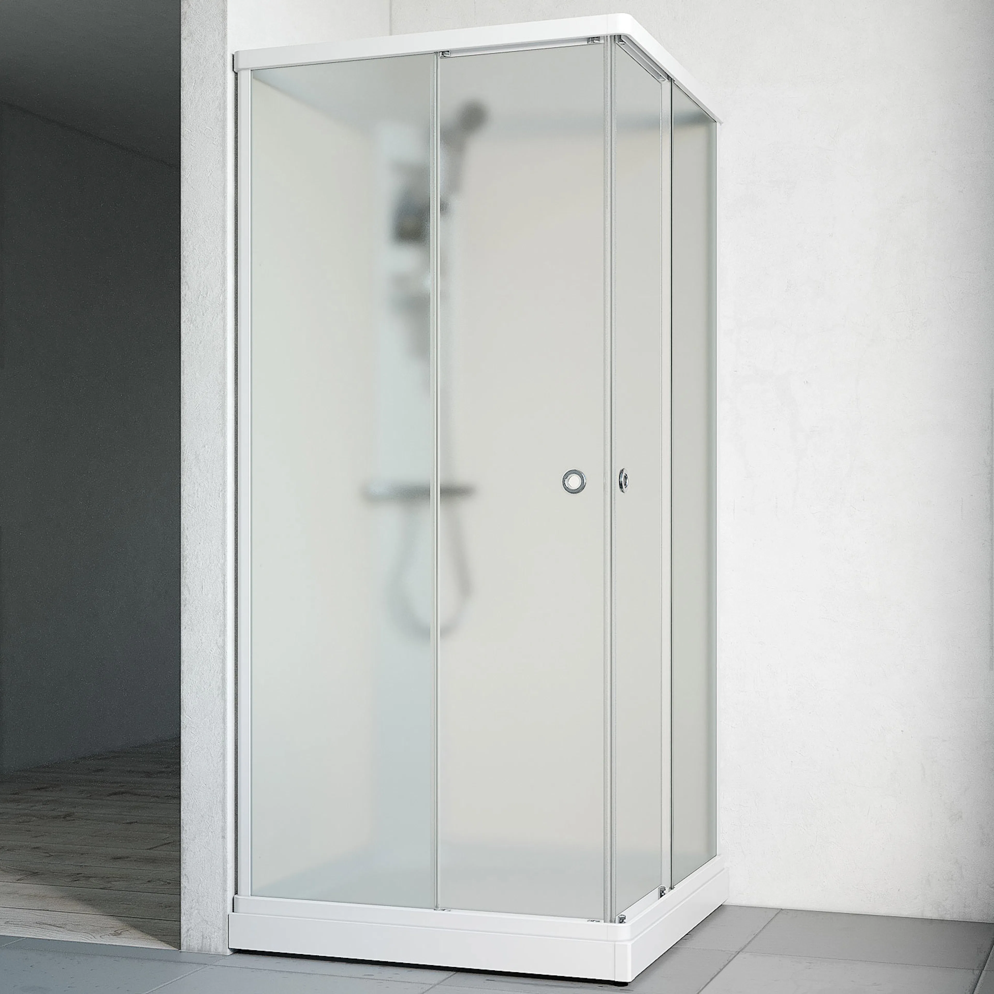 Duschkabin Macro Design Flow Rak med Blandare, 810x810 mm, Vit Profil, Ice/Vit bakvägg