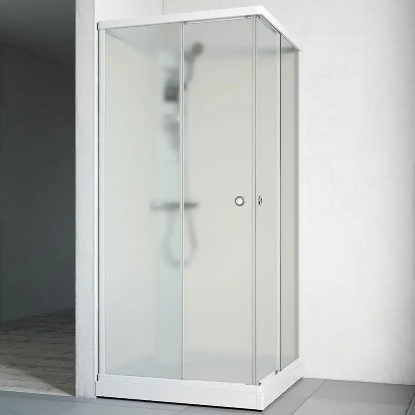 Duschkabin Macro Design Flow Rak med Blandare, 810x810 mm, Vit Profil, Ice/Vit bakvägg