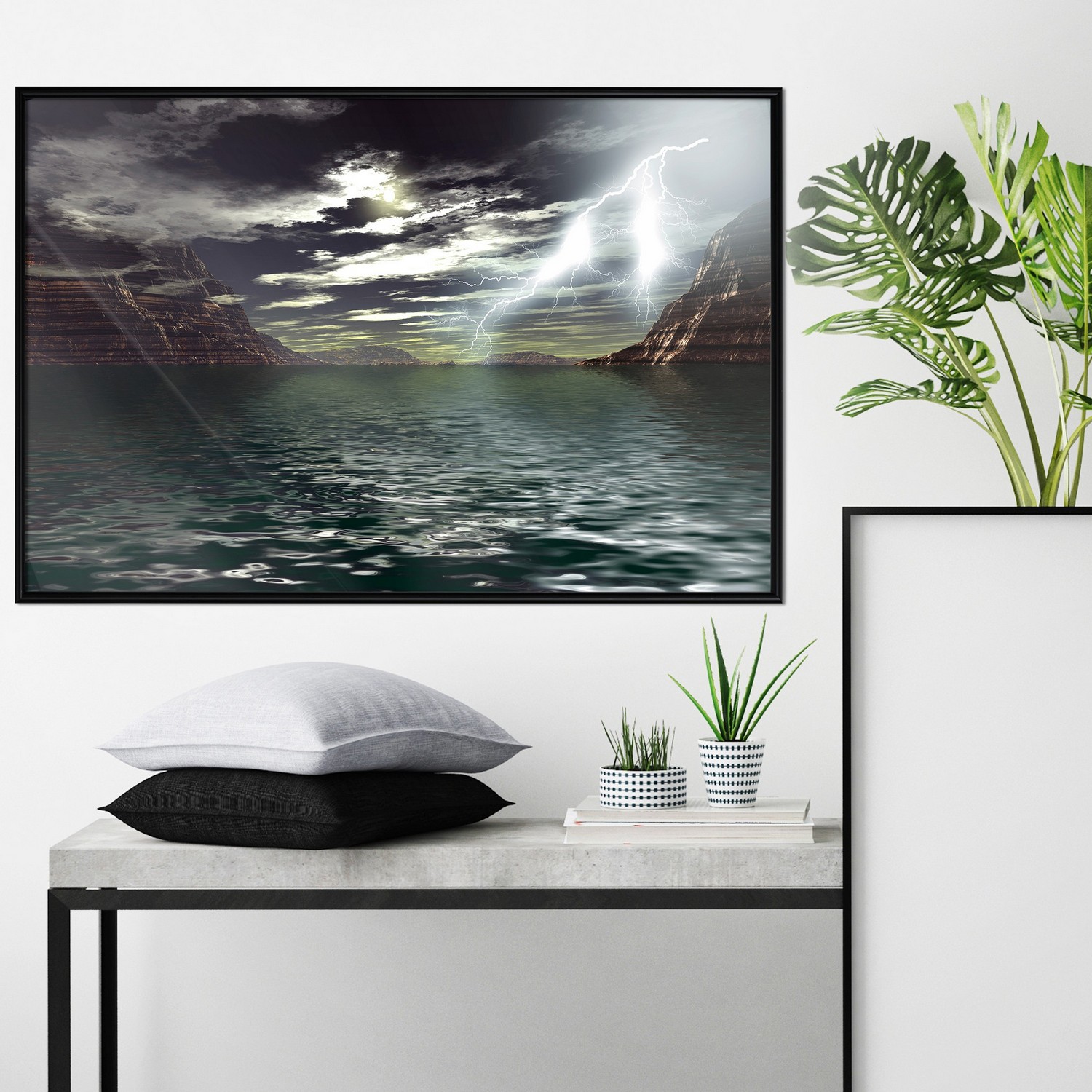 Affisch - Storm on the Lake [Poster] 60x40 Svart ram, 60x40 cm