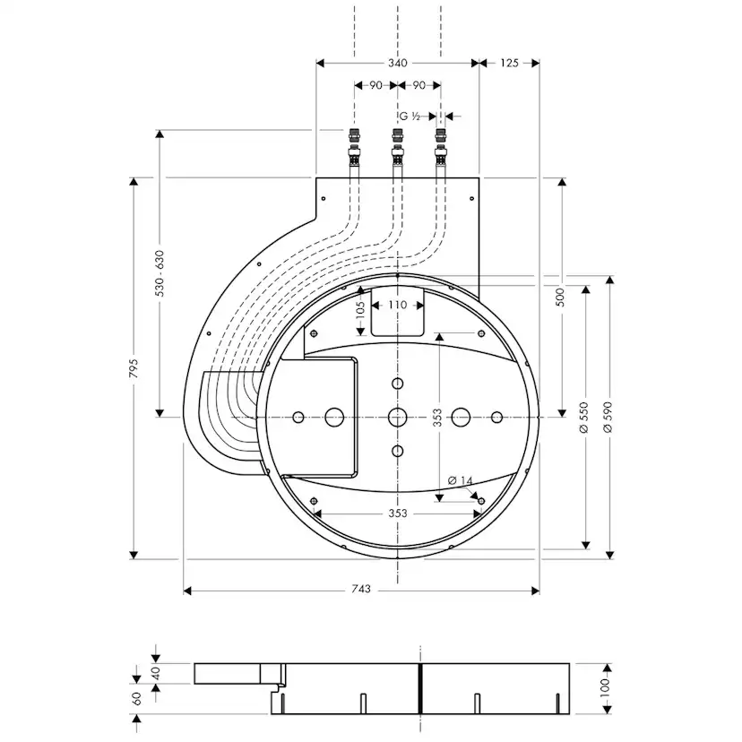 Inbyggnadsdel Hansgrohe till Rainmaker 600 mm