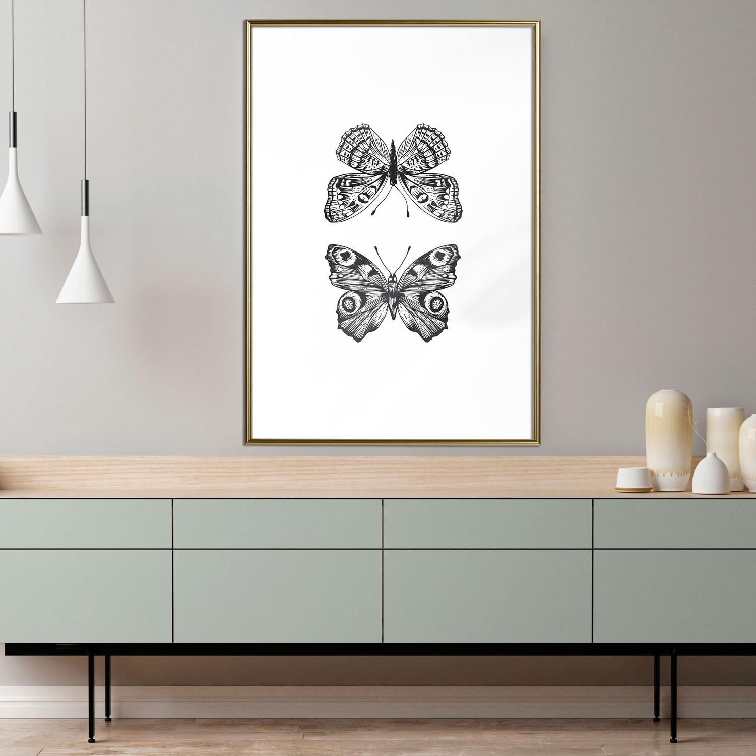 Affisch - Two Butterflies [Poster] 40x60 Guld ram, 40x60 cm