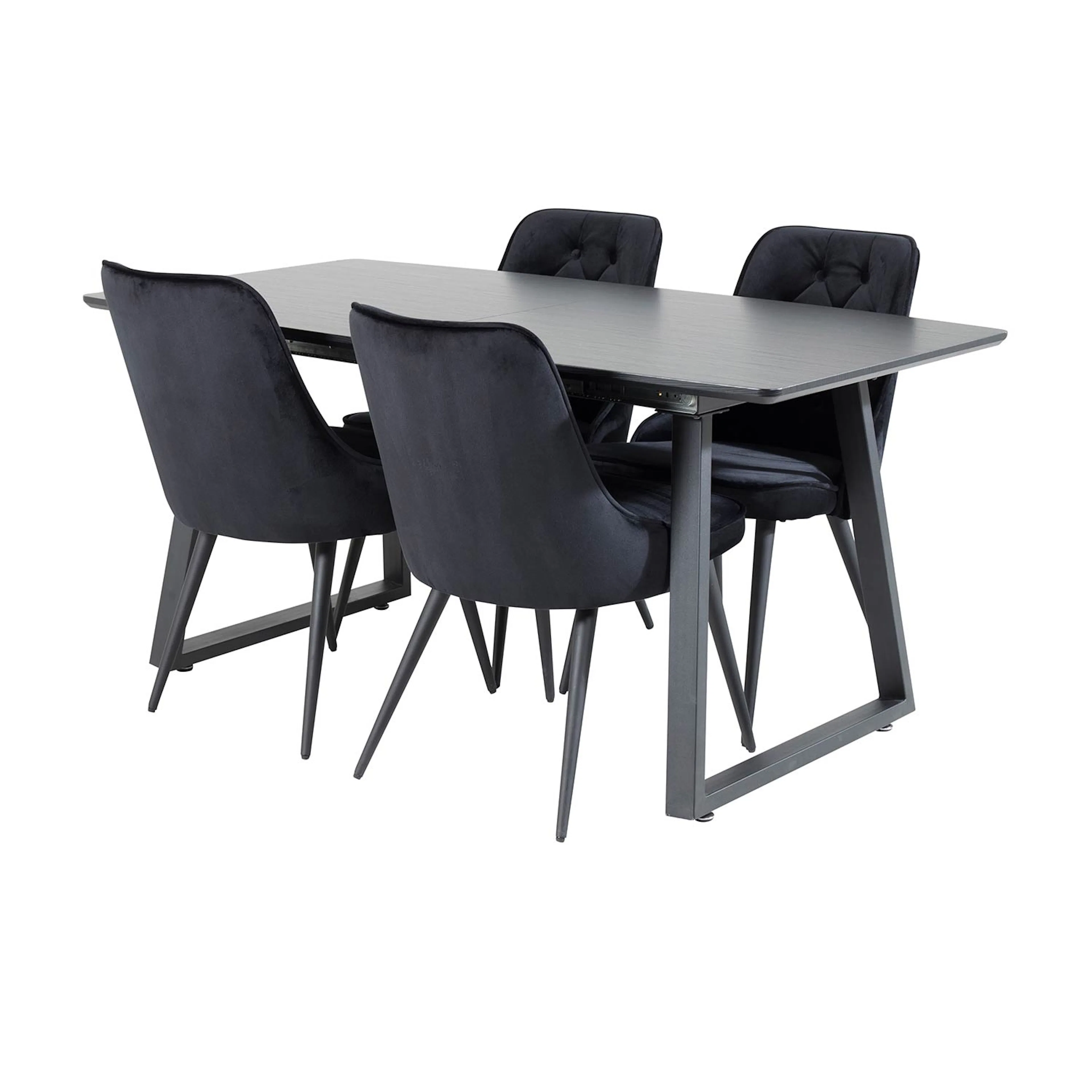 Inca Extentiontable - Black top /+Velvet Chair-Black/Black_4 Svart/Svart