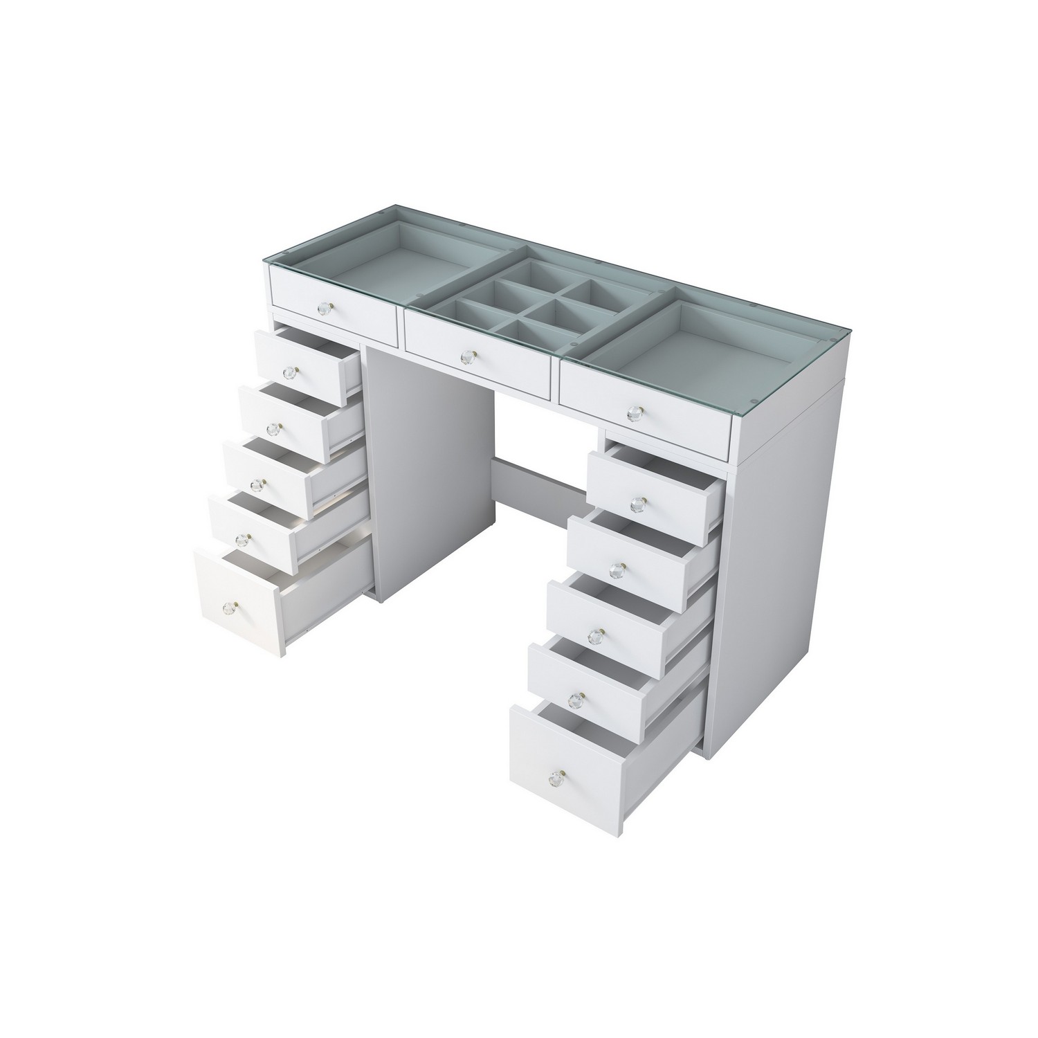 Sminkbord Scandinavian Choice Ramender med Förvaring & Bordsskiva i Glas 120cm