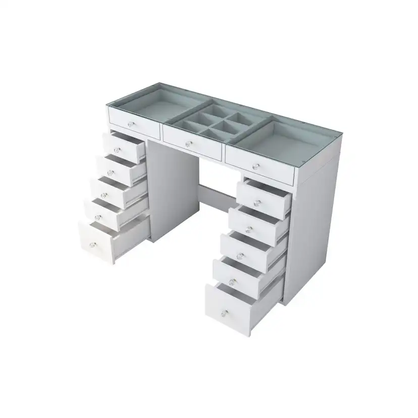 Sminkbord Scandinavian Choice Ramender med Förvaring & Bordsskiva i Glas 120cm