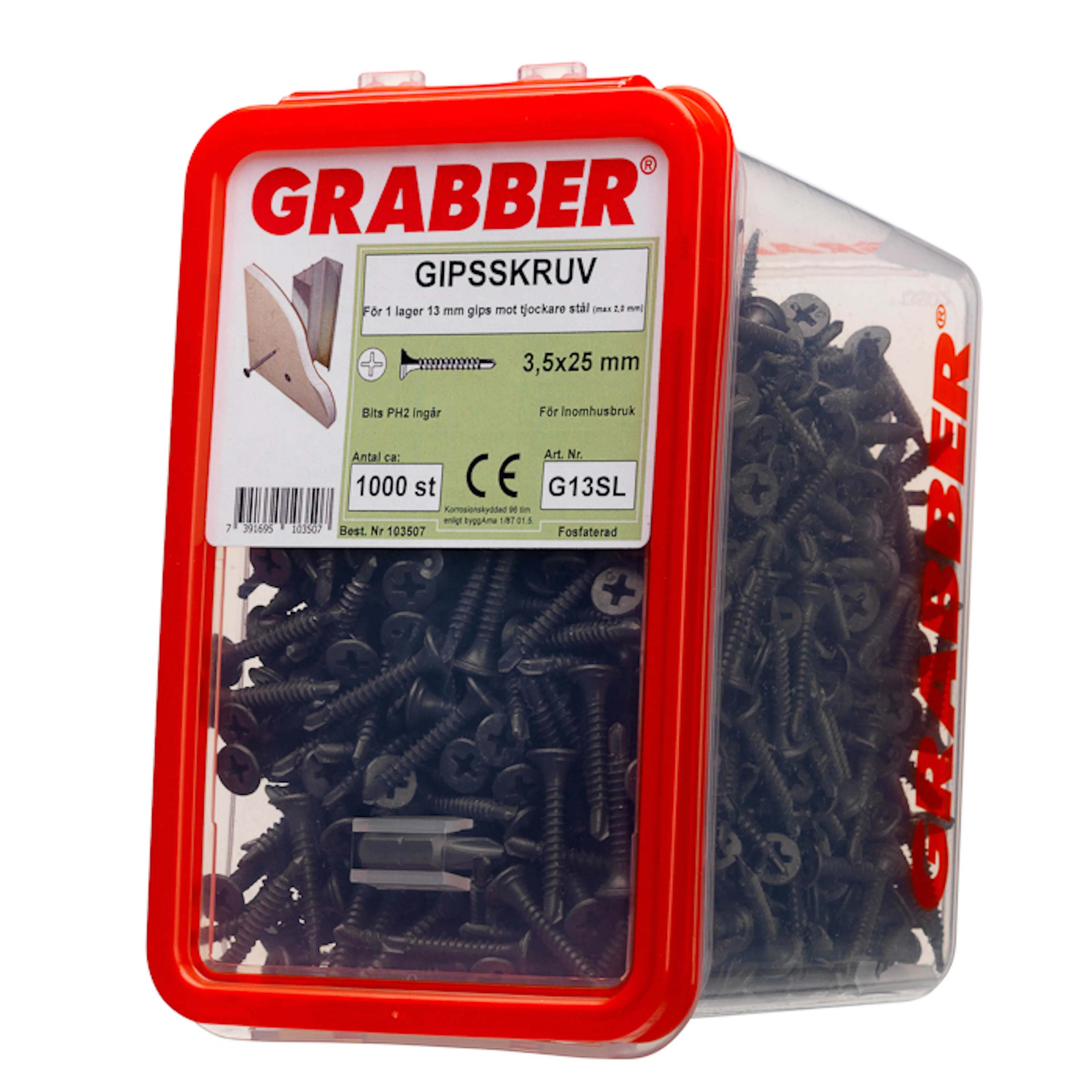 GIPSSKRUV G13SL 3,5X25 BORRSPETS 1000ST Gipsskruv Grabber mot Tjock Plåt 3,5X25 1000ST