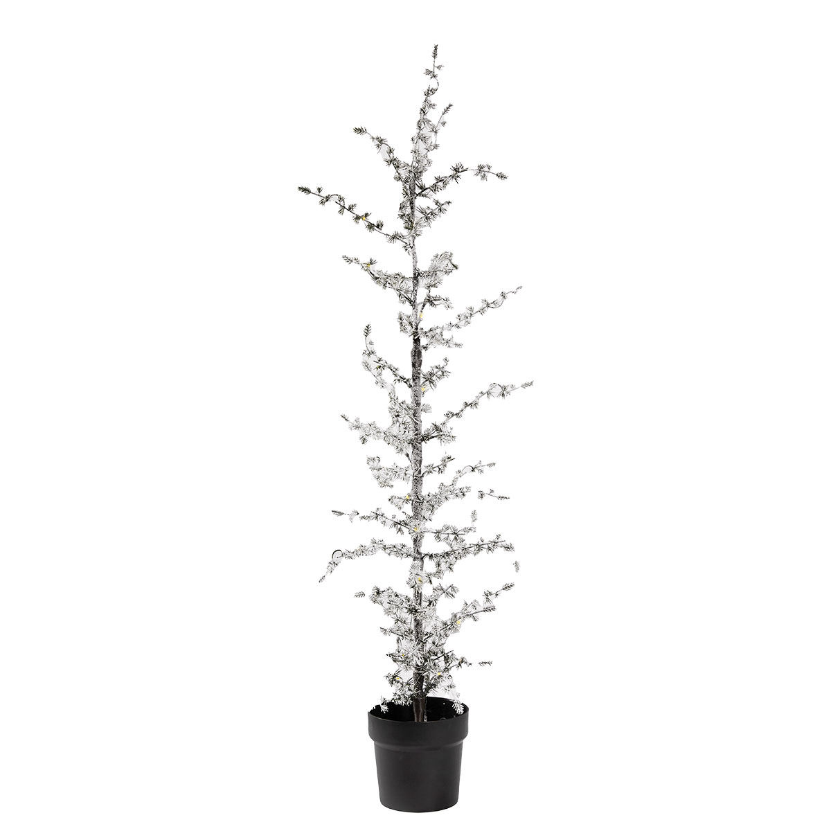 Plastgran Nordic Winter Konstgjort Lärkträd i Kruka med Snö och Ljus 120 cm