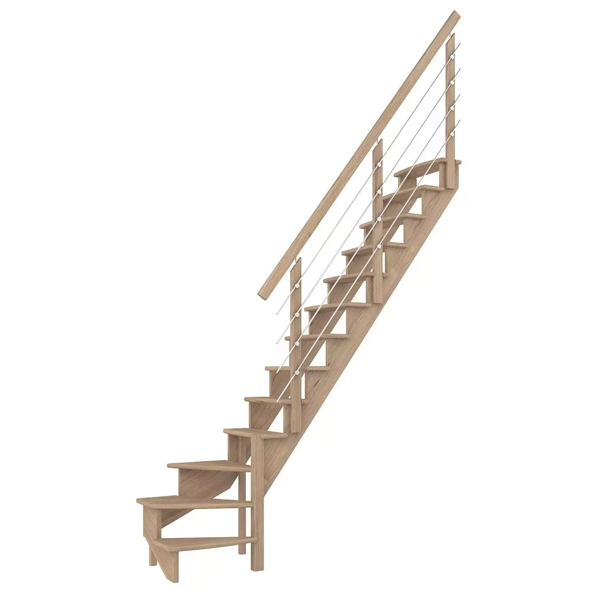 Lyon Ek 75 cm trappa 1/4 höger svängd med horisontell stålr Ek, B: 750 mm, Högersvängd