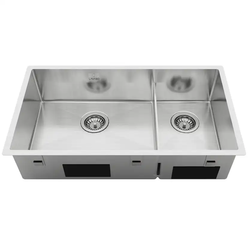 Diskho Lavabo Kubus 780 Soft Slim Rostfri Dubbel med Korgventil & Vattenlås