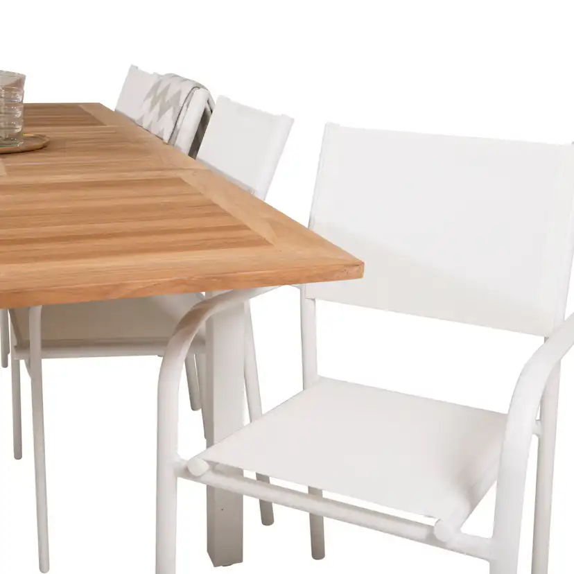 Panama Dining Table 160/240*90 - White Alu / Teak+Santorini Blanka Ben