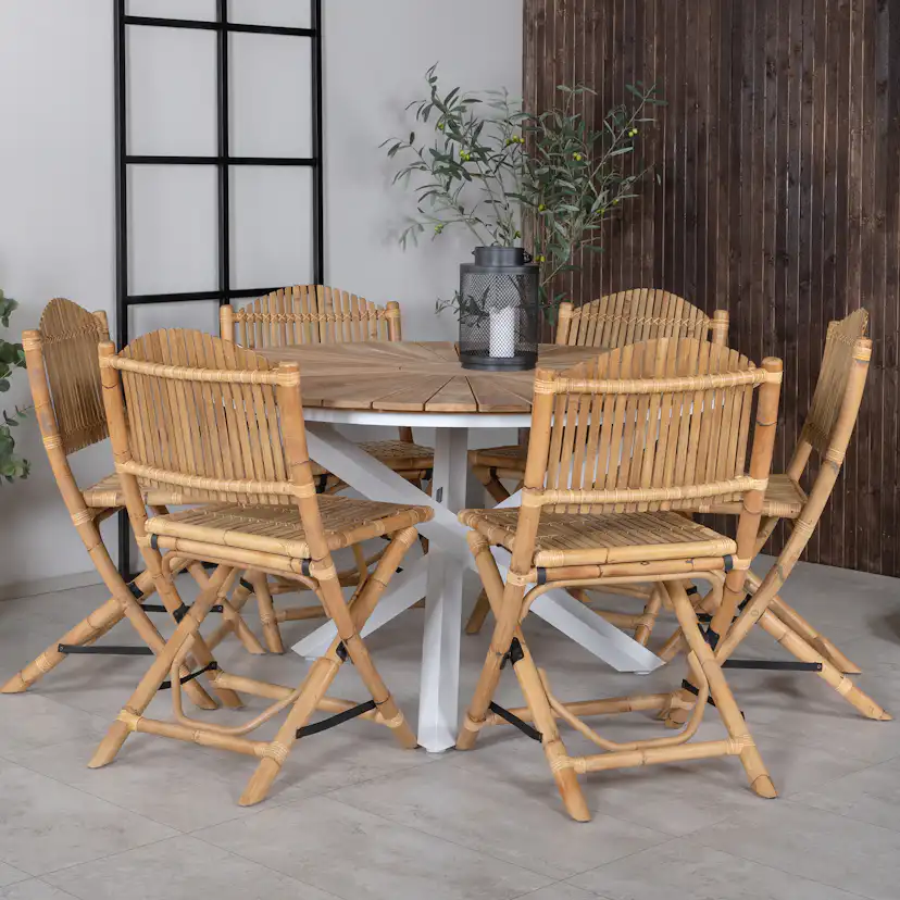 Matgrupp Venture Home Mendi Rund med 6 Cane Stolar