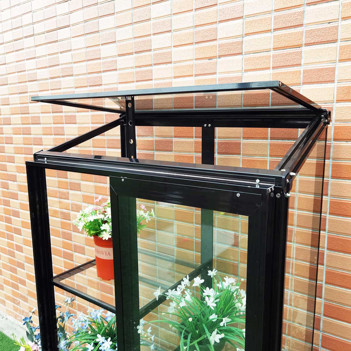 Växthus Metalcraft Svart Rektangulär Odlingsvitrin mot Vägg med Säkerhetsglas, 91x51x157 cm
