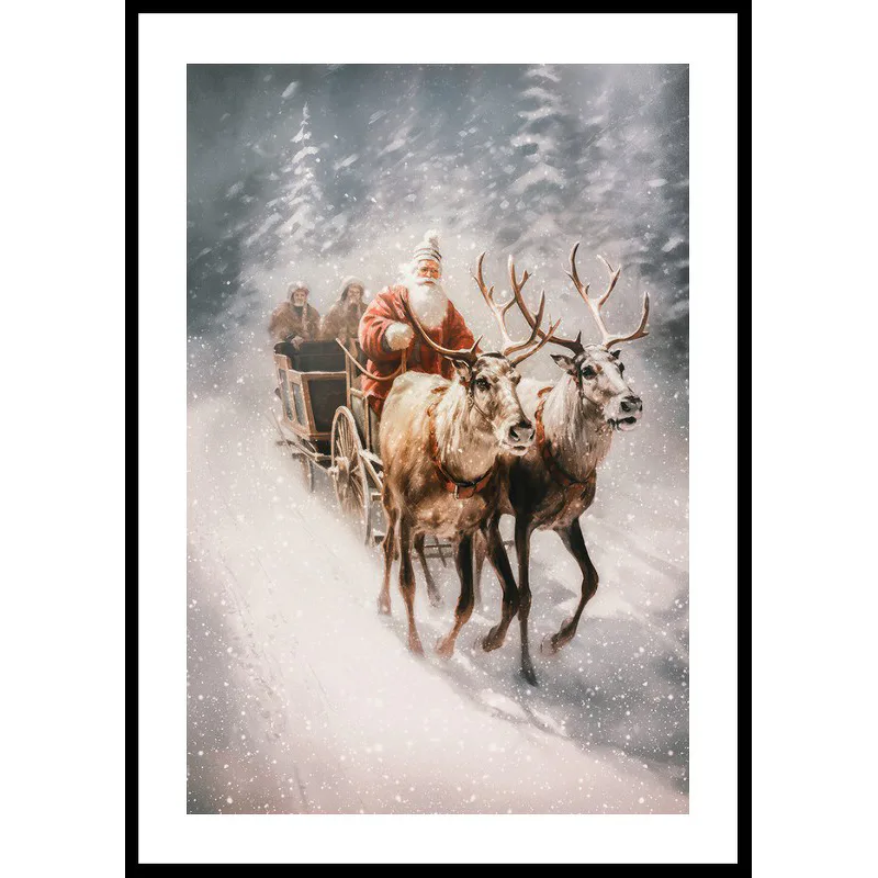Santa Claus Reindeer and Sleigh 30x40 30x40 cm