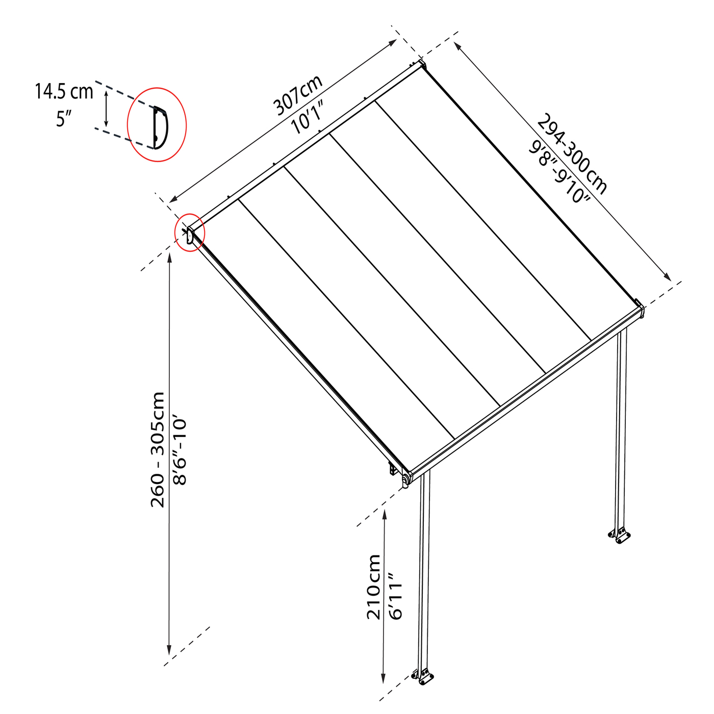FERIA PATIO COVER 9,1 M2 - 3X3,05M GREY Grå 3X3,05 m