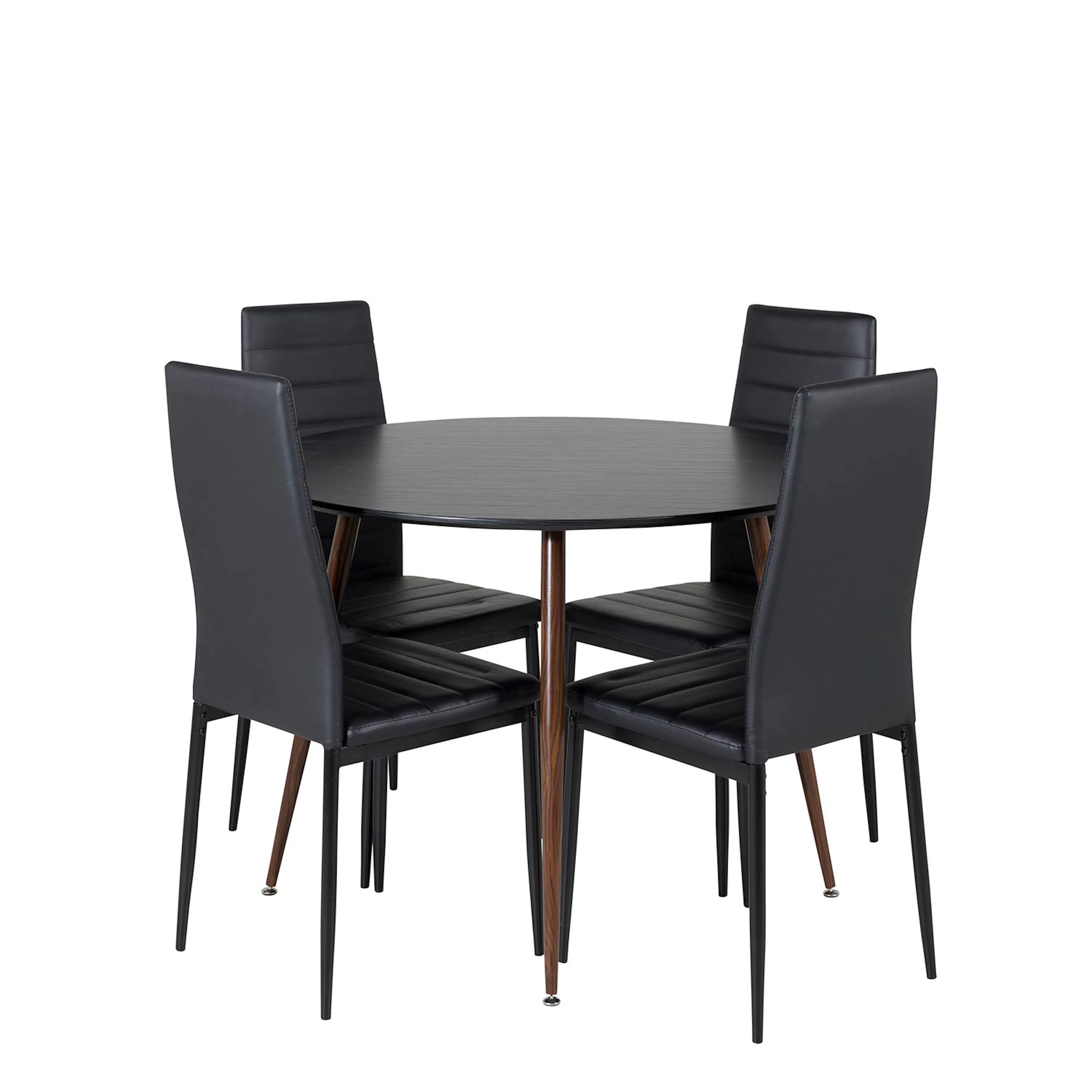Plaza Round Table Black Top - Walnut legs Black PU_4 Svart/Valnöt