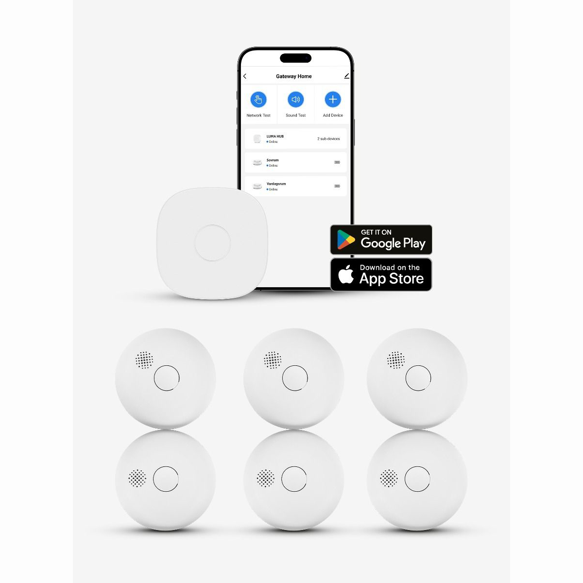 Brandvarnare Housegard Luma 6- Pack + Hub