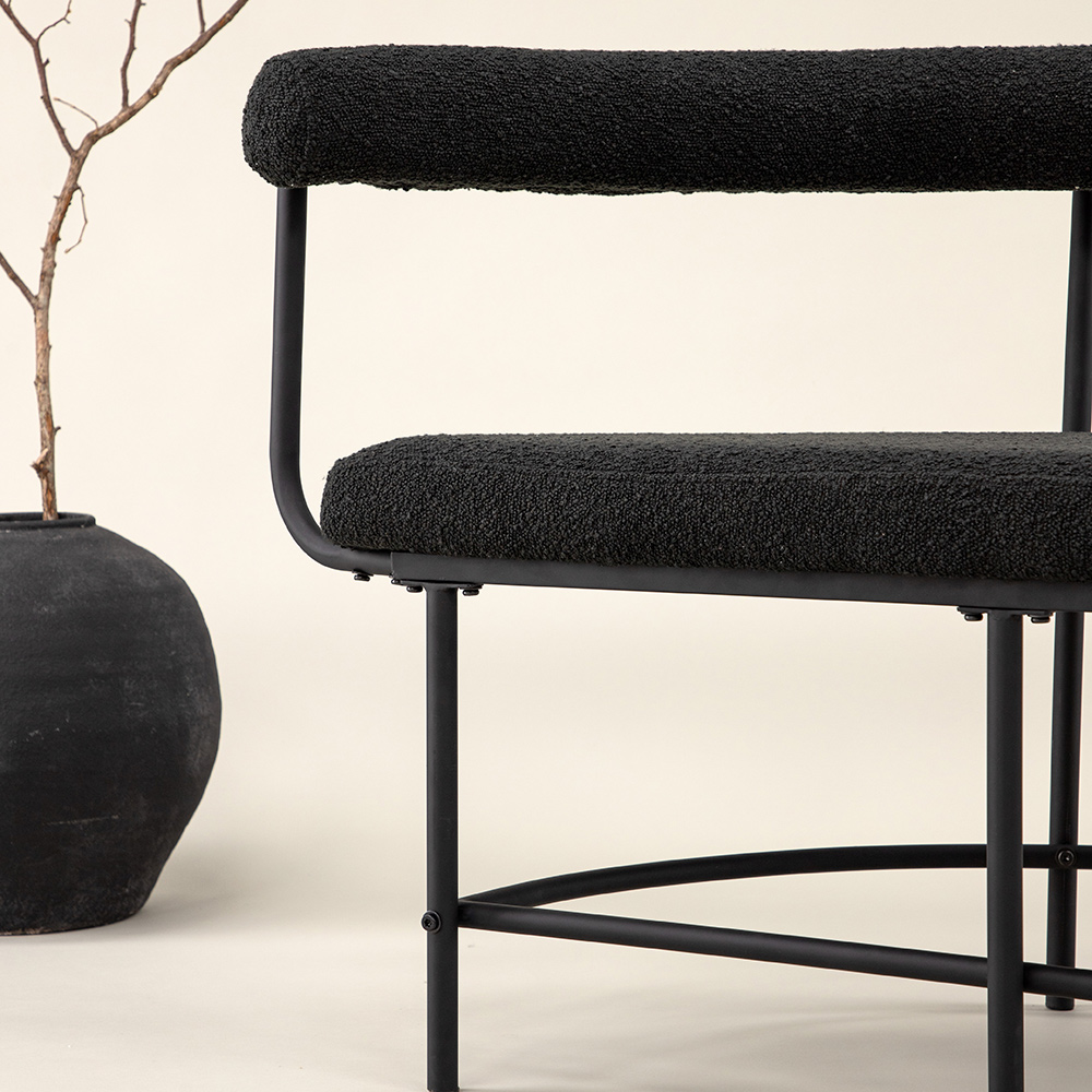 Sittbänk Vind Stallhagen x Josefin Lustig Svart Bänk med Ryggstöd Boucle/Stål 165 cm