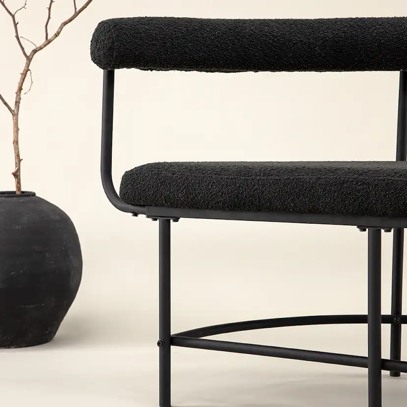 Sittbänk Vind Stallhagen x Josefin Lustig Svart Bänk med Ryggstöd Boucle/Stål 165 cm