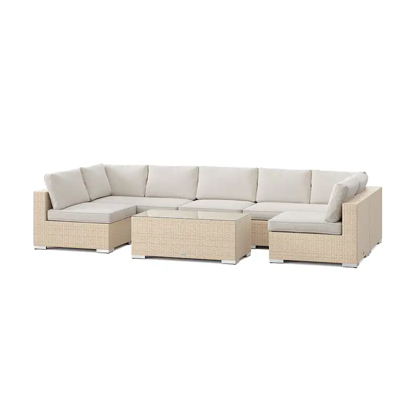 Bahamas U-soffa Öppet avslut 7 sits - bord utan hylla Beige