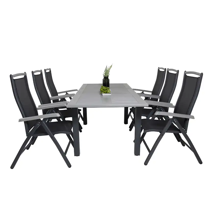 Albany Dining Table 160/240*100 - Svart Alu / Grey Aintwood+ Svart/Grå