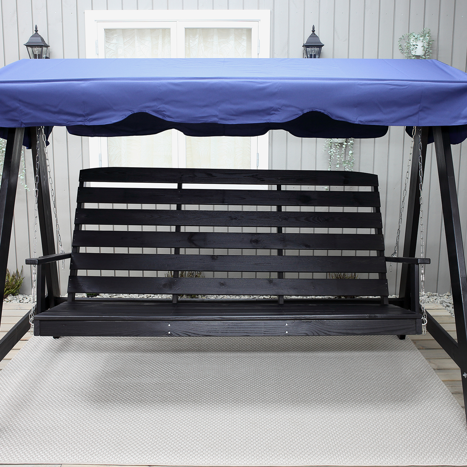 PELLE garden swing without roof, Svarte frame Grå
