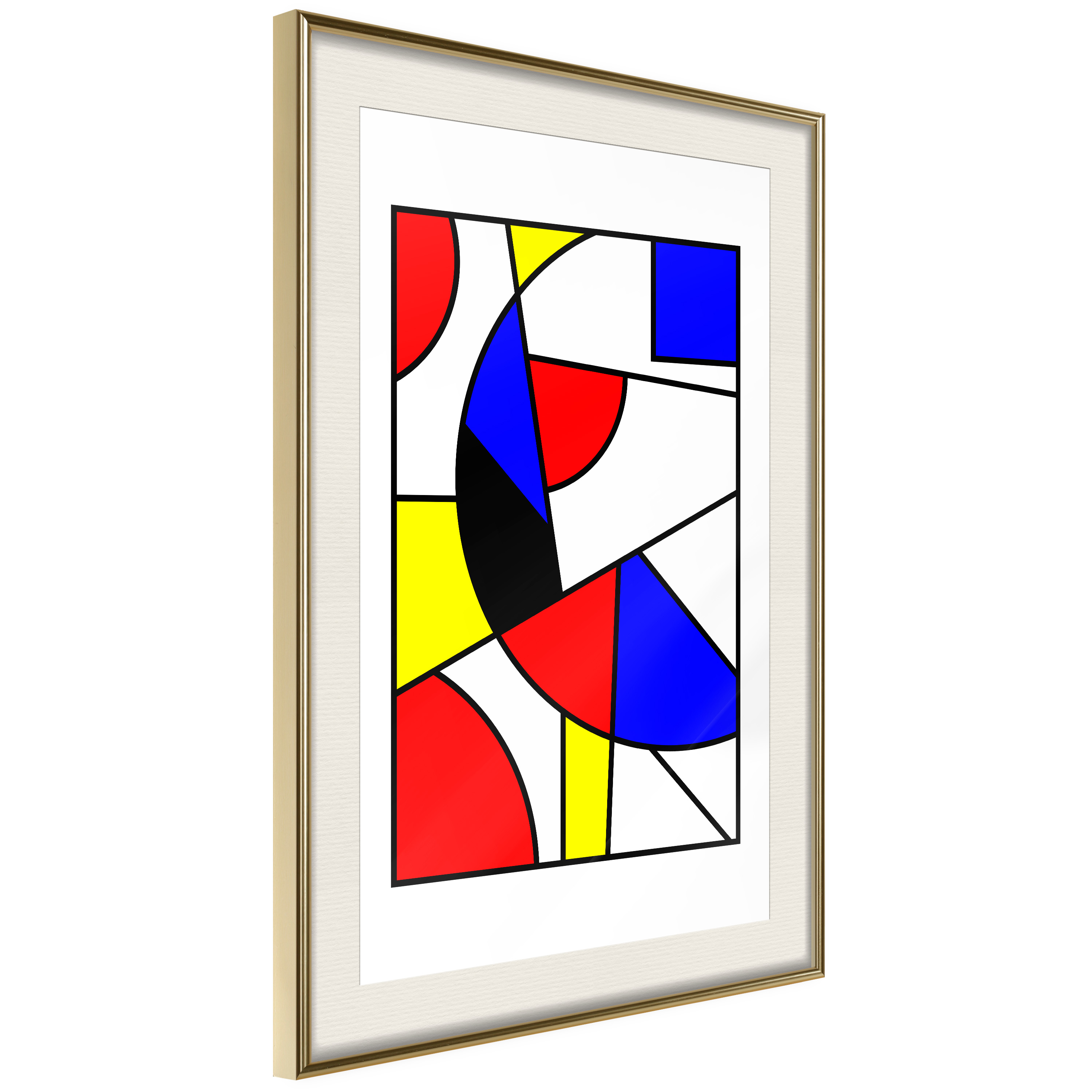 Affisch - Abstraction De Stijl [Poster] 40x60 Guld ram med passepartout, 40x60 cm