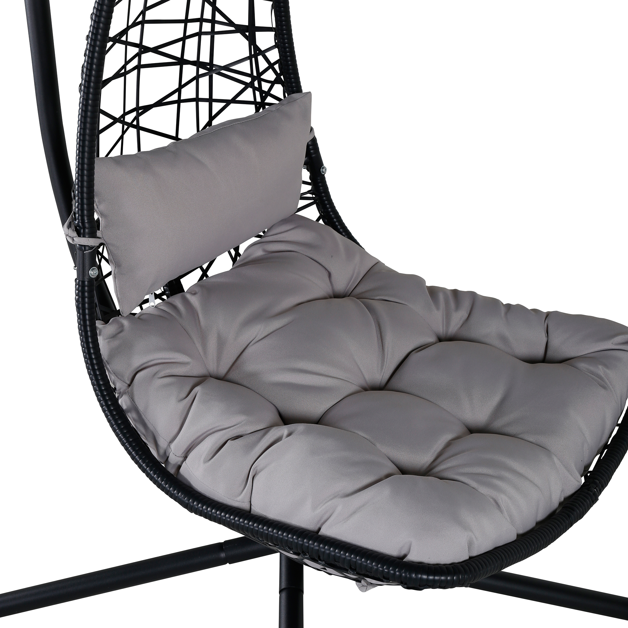 Edinburgh Hanging chair - Black frame/black wicker/grey cush Svart/Grå