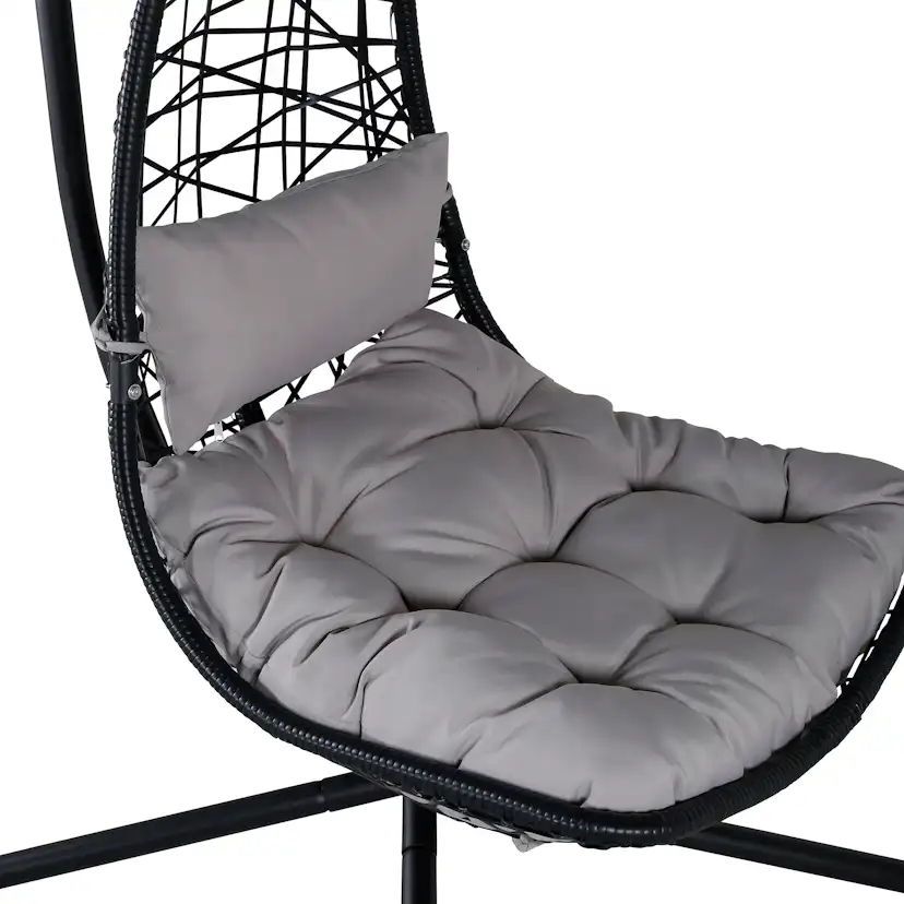 Edinburgh Hanging chair - Black frame/black wicker/grey cush Svart/Grå
