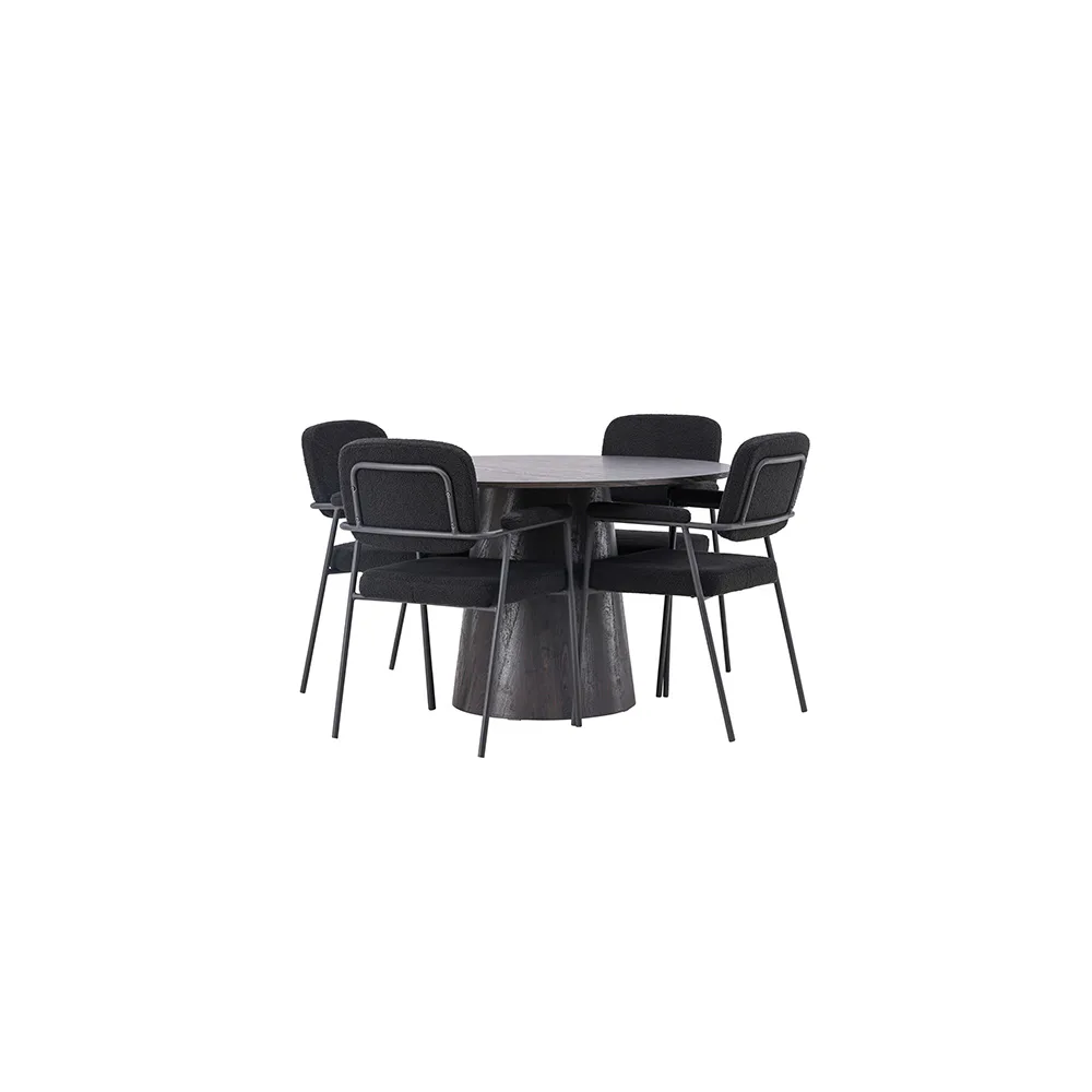 Matgrupp Venture Home Lanzo Ø120 cm med 4 st Yesterday stolar
