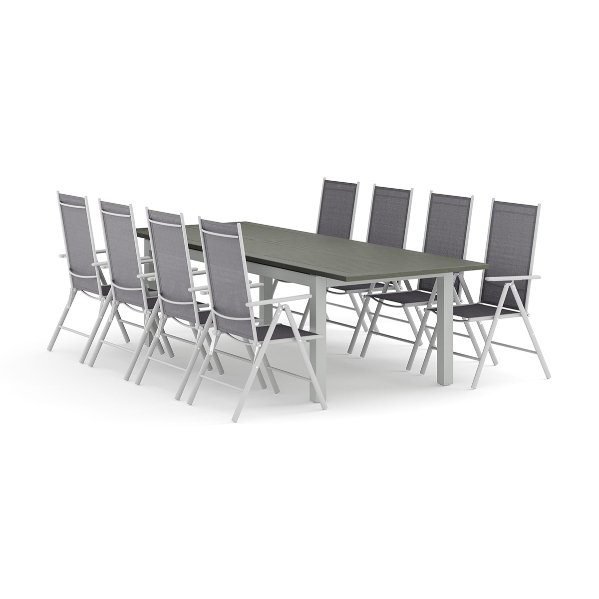Trädgårdsgrupp Comfort Garden Monaco utomhus matgrupp förlängningsbart 210/310x90 med 8 Maggie positionsstolar