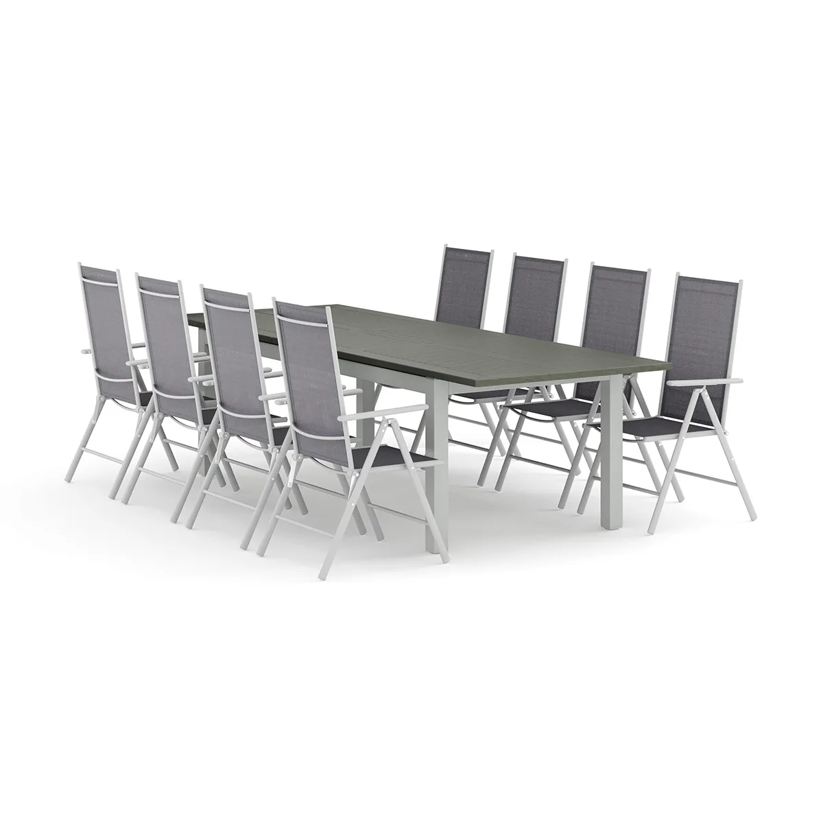 Trädgårdsgrupp Comfort Garden Monaco utomhus matgrupp förlängningsbart 210/310x90 med 8 Maggie positionsstolar