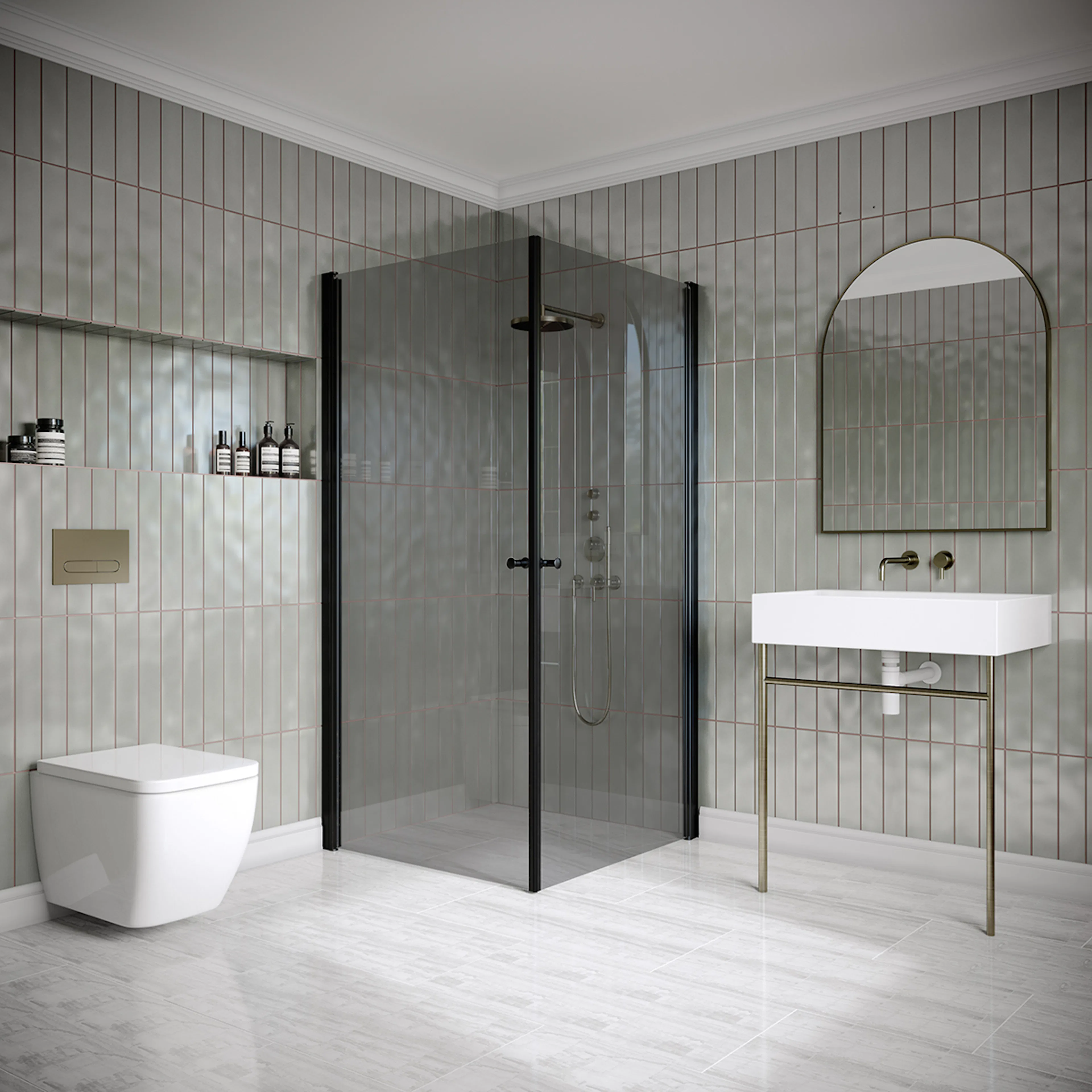Hietakari Classic 148 705x705x1900 mm, Rökglas, Svarta profiler