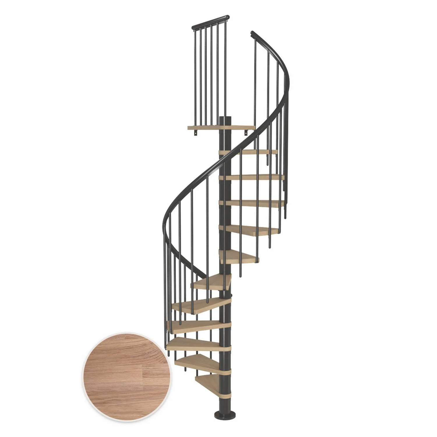 MONTREAL spiral ek vit oljad antracit CLASSIC3 11T Ø120 Antracit, D: 1200 mm, Golv till golv höjd: 2500-2860 mm, 11+1 steg