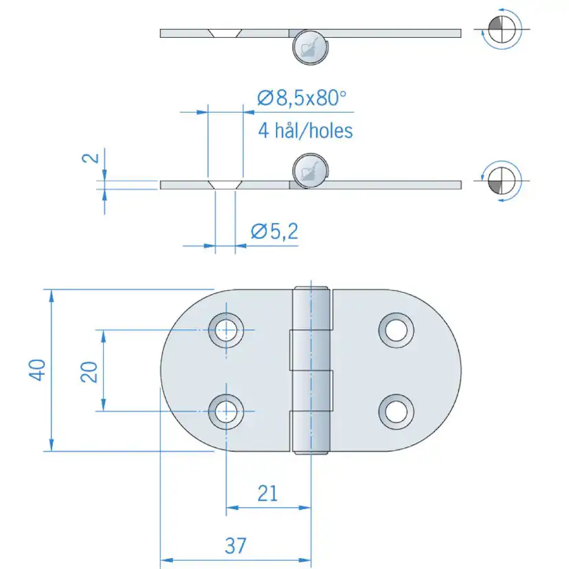 Gångjärn Millers Rf 40X74 mm