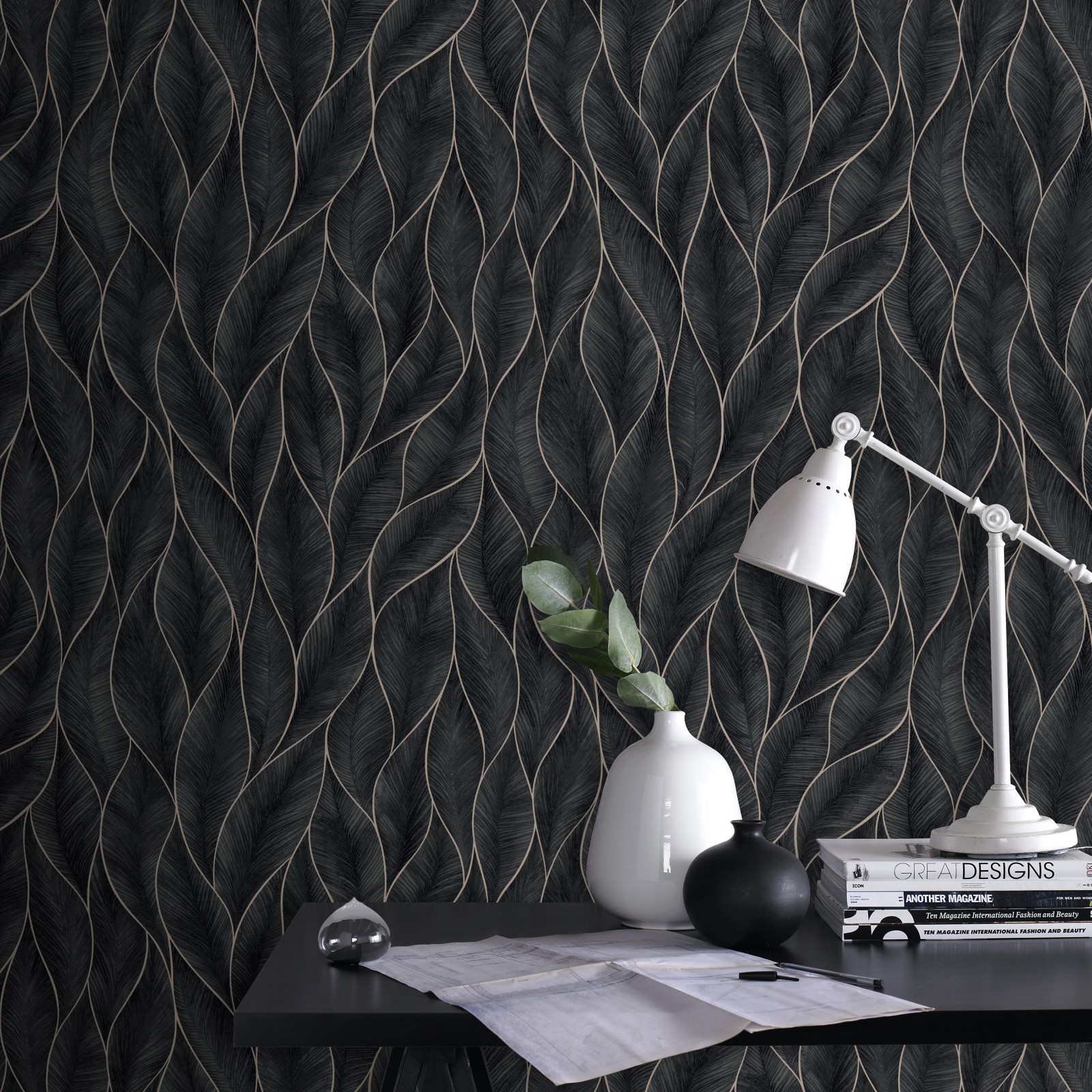 Tapet WOW Subtle Leaves Silver/Blå