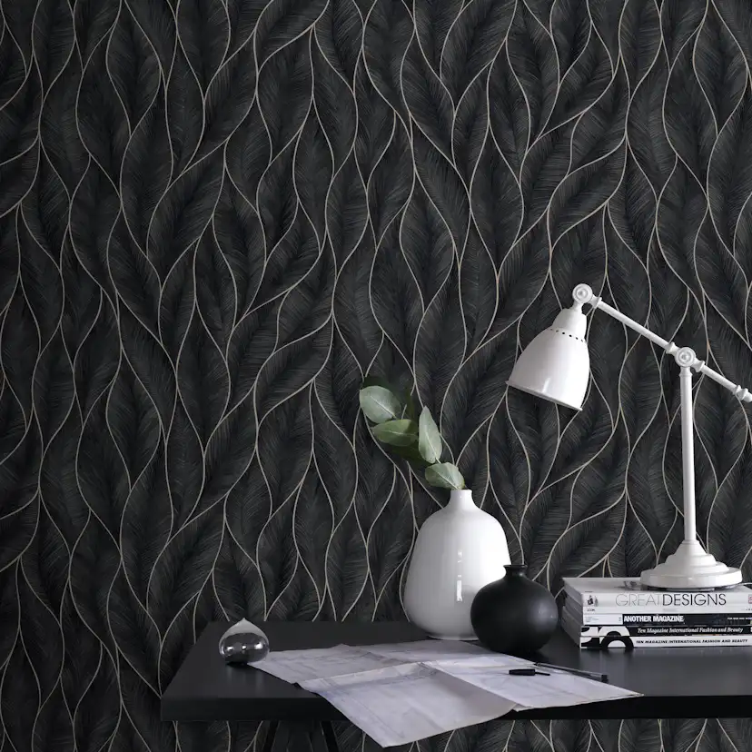 Tapet WOW Subtle Leaves Silver/Blå