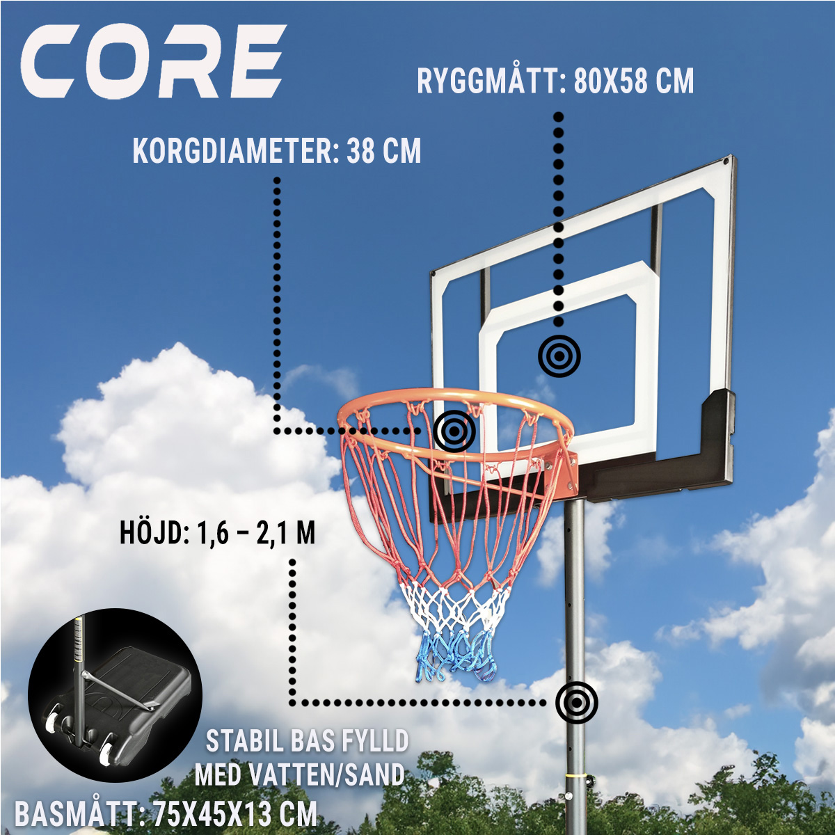 Basketkorg Core för Barn 1,6-2,1m