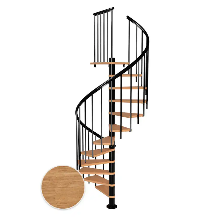 MONTREAL spiral ek oljad svart CLASSIC3 14T Ø120 Svart, D: 1200 mm, Golv till golv höjd: 3120-3570 mm, 14+1 steg