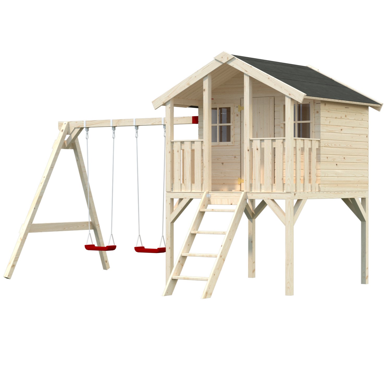 Lekstuga Palmako Toby 2,2 m² Upphöjd Stuga med Gungställning & Altan