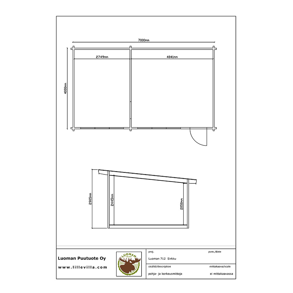 Attefallshus Luoman Lillevilla Sirkku 28 m² Komplett Stuga med Pulpettak