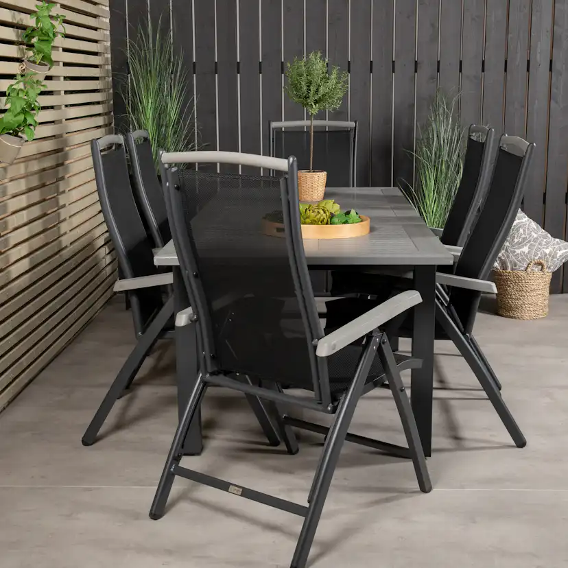 Albany Dining Table 160/240*100 - Svart Alu / Grey Aintwood+ Svart/Grå