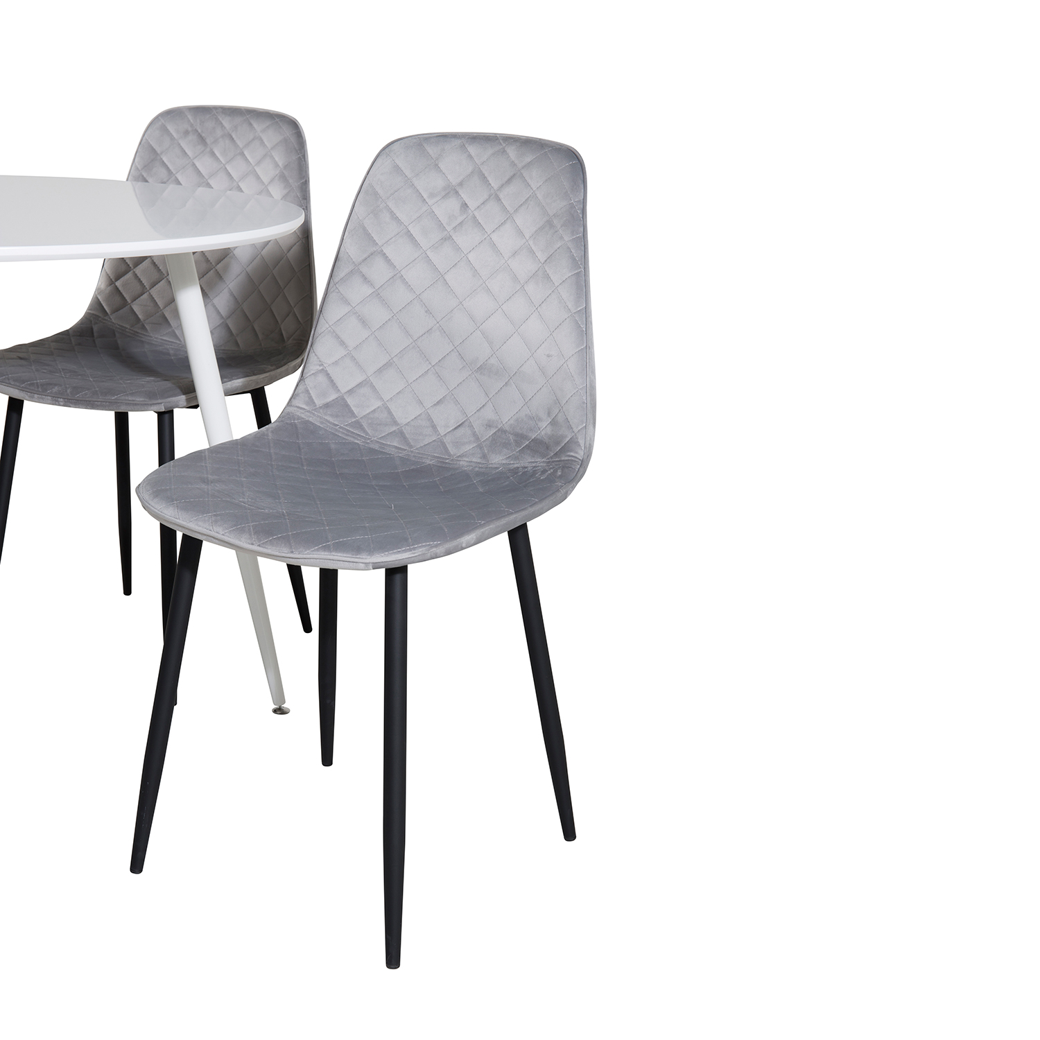 Plaza Round Table-White top/Polar Diamond Chair-gråVelvet_4 Vit/Grå/Svart