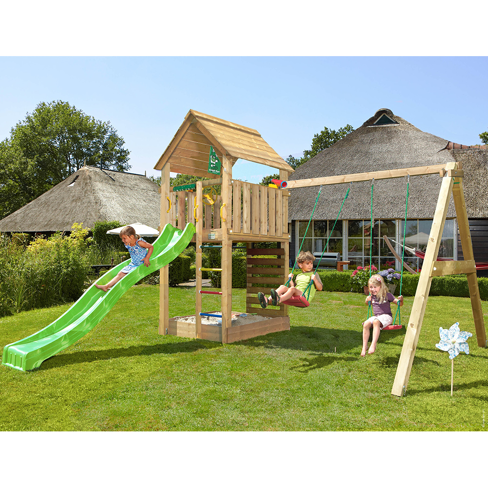 Lektorn Jungle Gym Cabin 2.1 Gungmodul Grön Rutschkana & Sand