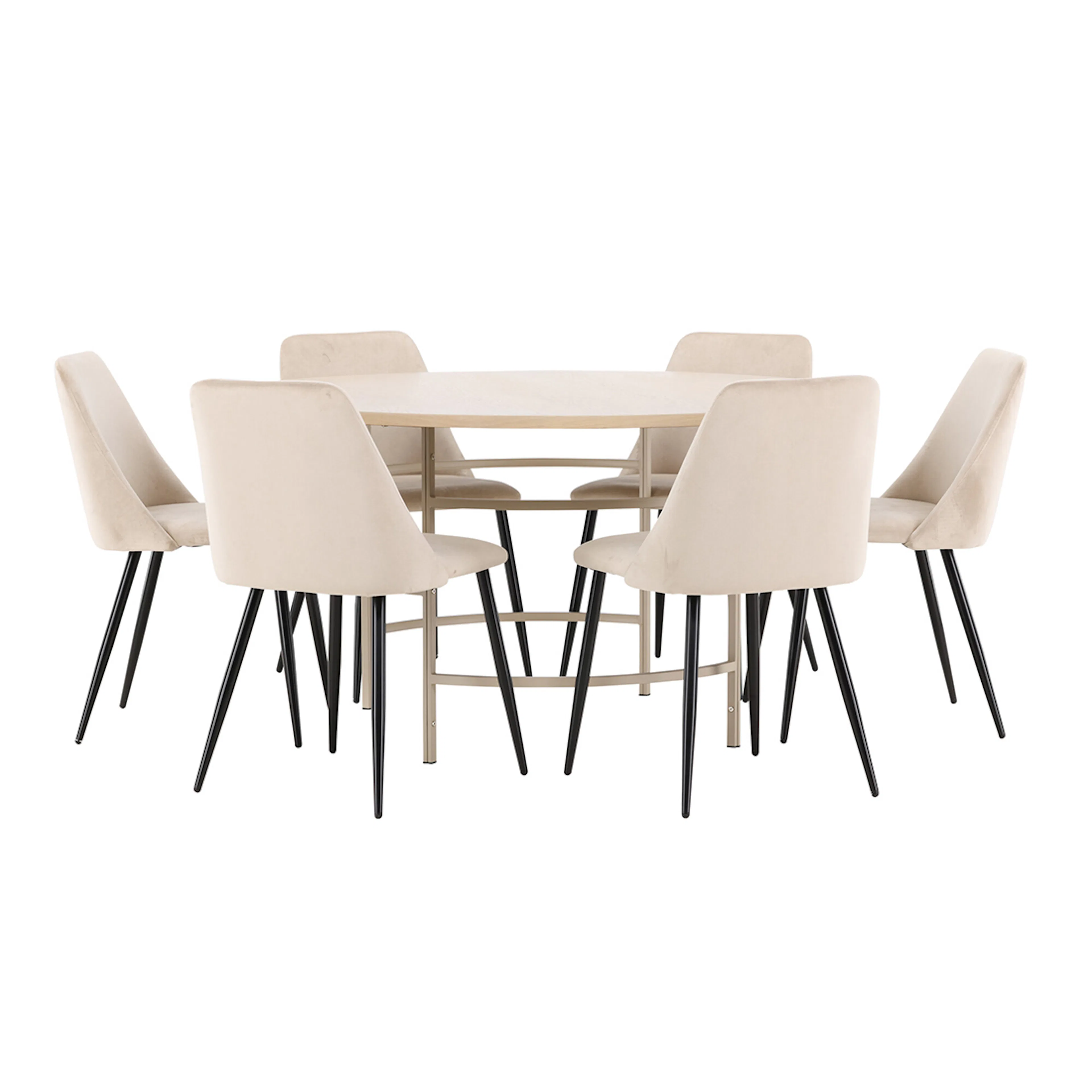 Copenhagen Table - Whitewash/Beige with 6 Night Chair - Blac Färg: Vittvätt/Beige/Svart