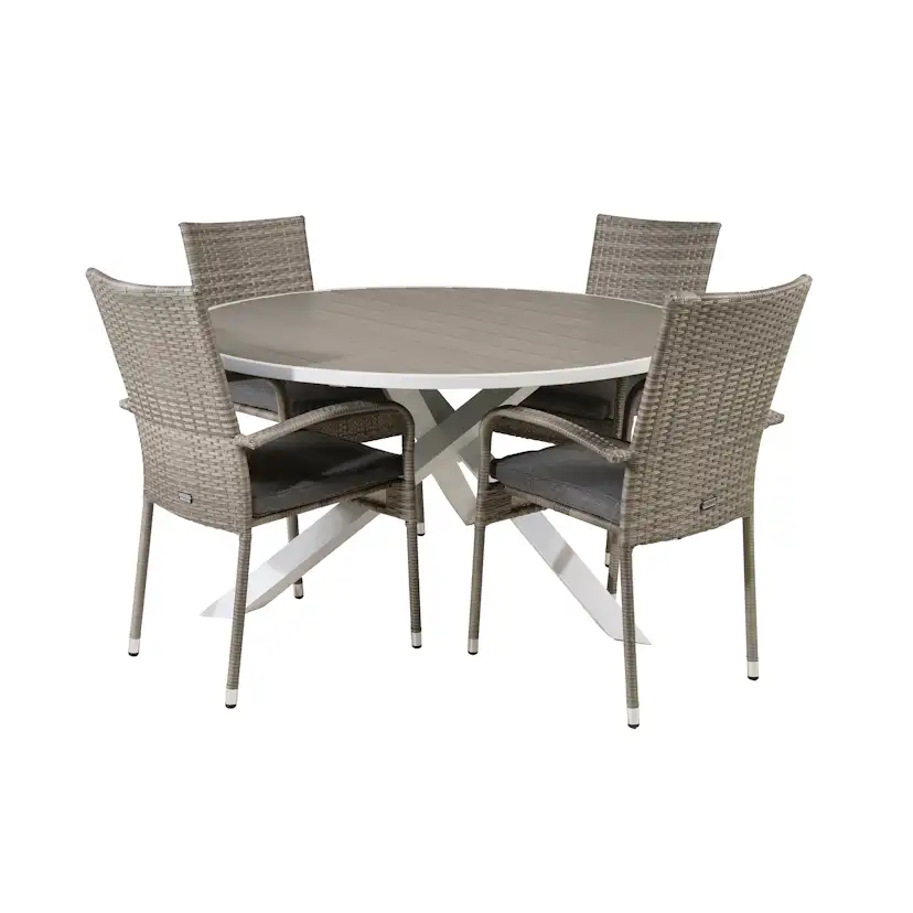 Parma Bord140-Vit Alu/Grå Aintwood+Anna stol(stackable)-Grå4 Grå