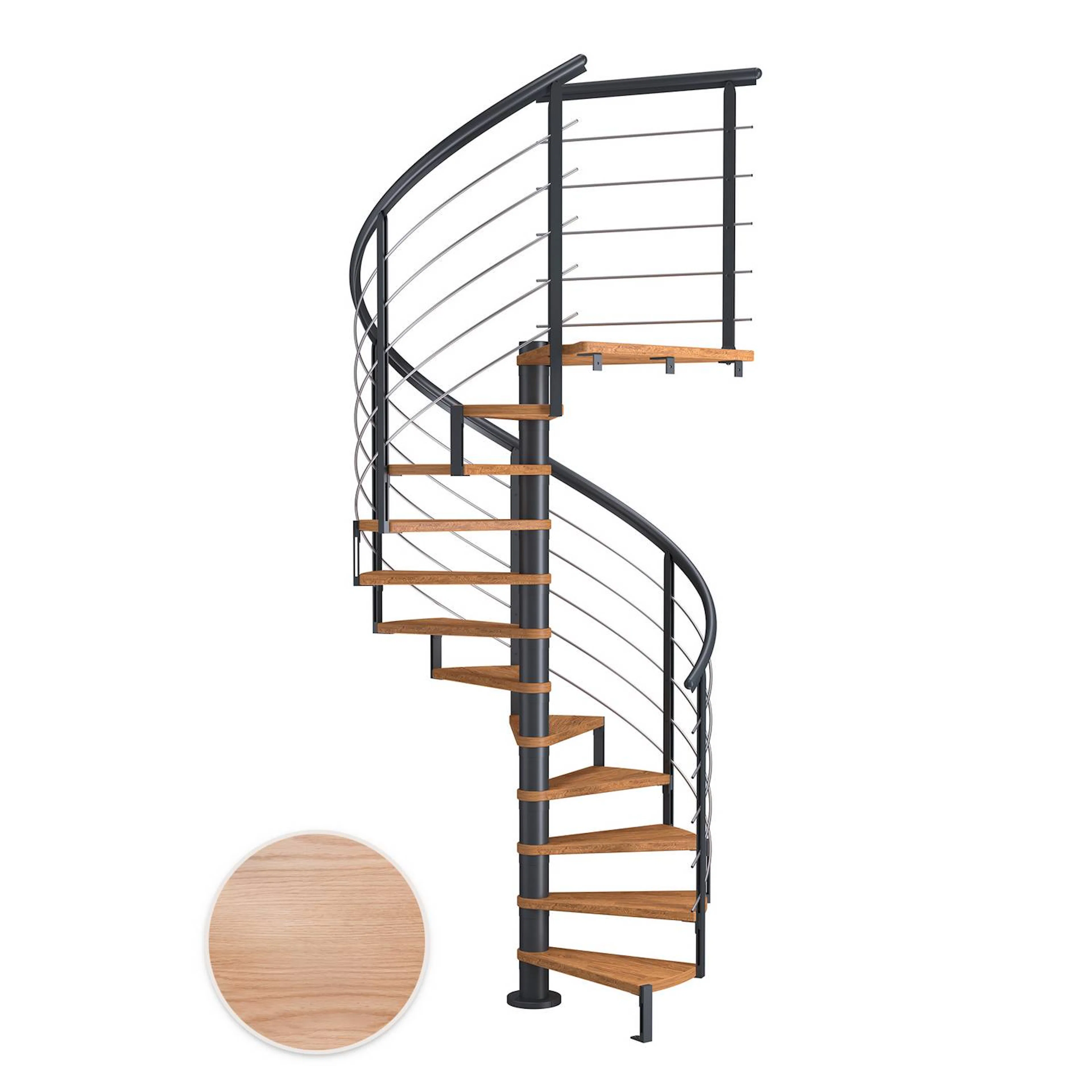 MONTREAL ek multiplex antracit DESIGN 11T Ø140 Antracit, D: 1400 mm, Golv till golv höjd: 2460-2820 mm, 11+1 steg